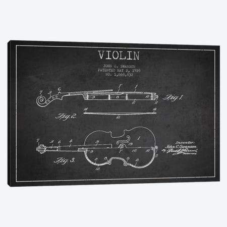 Violin Charcoal Patent Blueprint Canvas Print #ADP904} by Aged Pixel Canvas Art Print