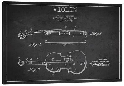Violin Charcoal Patent Blueprint Canvas Art Print - Aged Pixel: Music