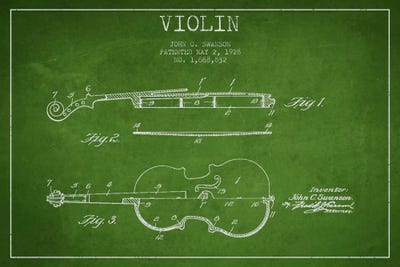 Violin Green Patent Blueprint by Aged Pixel canvas print