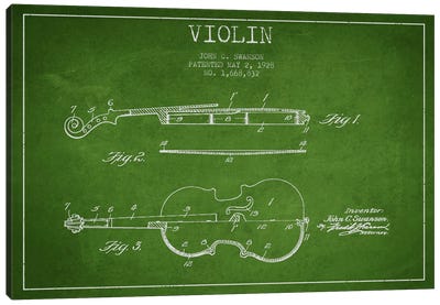 Violin Green Patent Blueprint Canvas Art Print - Aged Pixel: Music