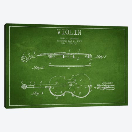 Violin Green Patent Blueprint Canvas Print #ADP905} by Aged Pixel Canvas Art Print