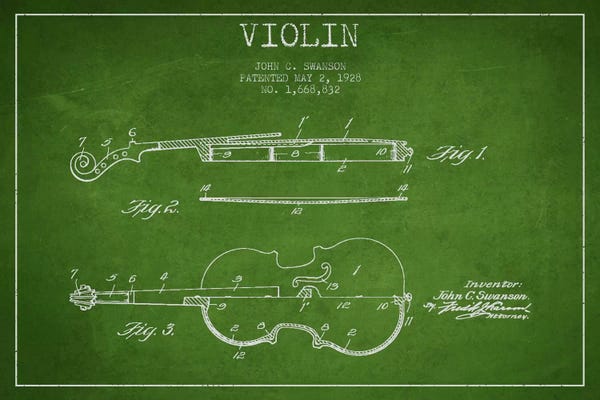 Violins: Violin Green Patent Blueprint by Aged Pixel