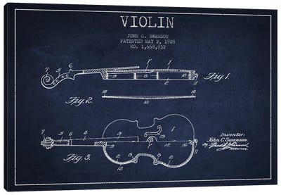 Violin Navy Blue Patent Blueprint Canvas Art Print - Aged Pixel