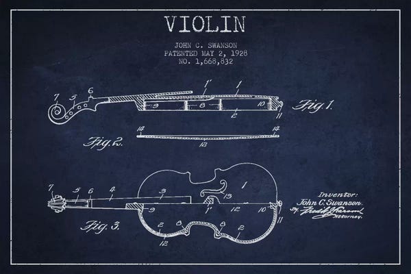 Aged Pixel: Violin Navy Blue Patent Blueprint by Aged Pixel