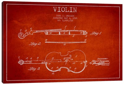 Violin Red Patent Blueprint Canvas Art Print - Aged Pixel: Music