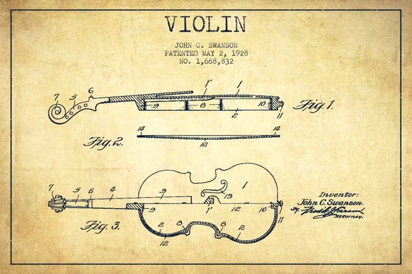 Aged Pixel: Violin Vintage Patent Blueprint by Aged Pixel