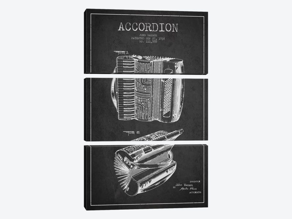 Accordion Charcoal Patent Blueprint by Aged Pixel 3-piece Canvas Art