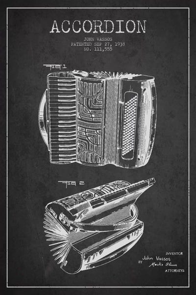 Music Blueprints: Accordion Charcoal Patent Blueprint by Aged Pixel