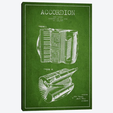Accordion Green Patent Blueprint Canvas Print #ADP910} by Aged Pixel Canvas Print