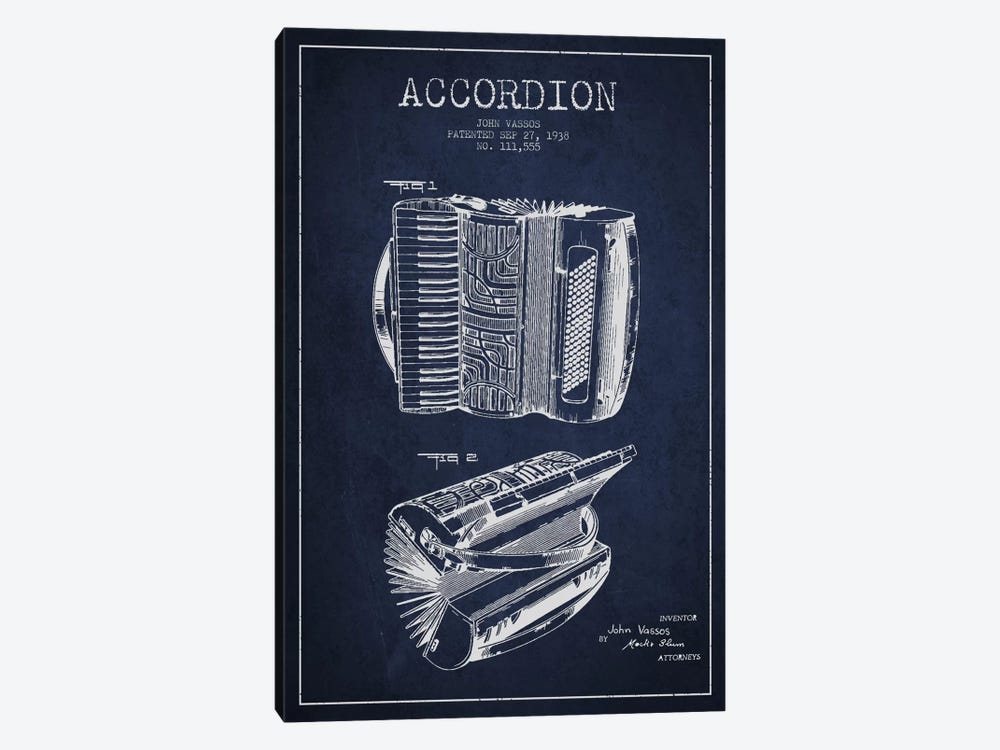 Accordion Navy Blue Patent Blueprint by Aged Pixel 1-piece Canvas Print