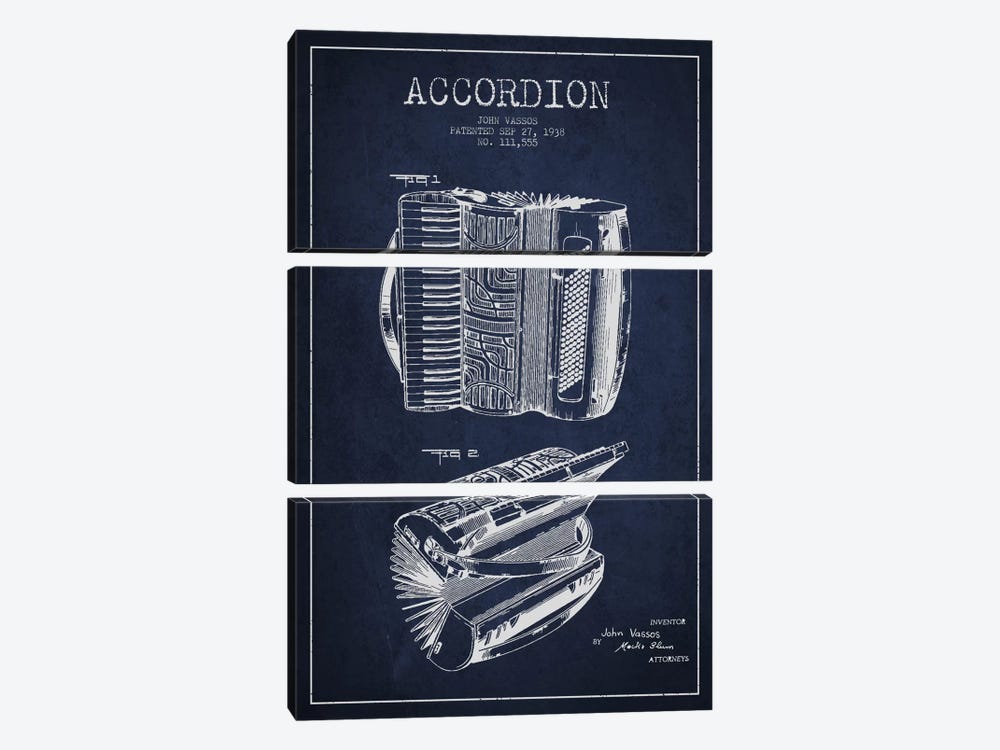 Accordion Navy Blue Patent Blueprint by Aged Pixel 3-piece Canvas Print
