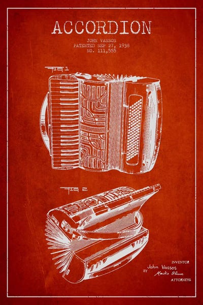 Accordion Red Patent Blueprint by Aged Pixel canvas print