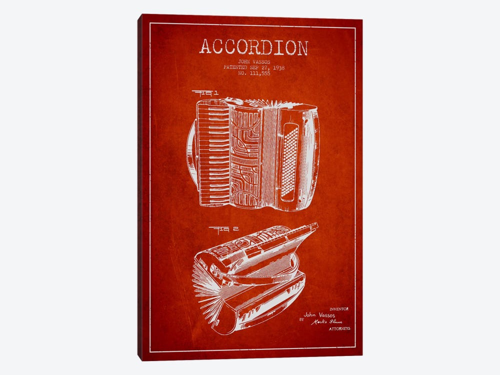 Accordion Red Patent Blueprint by Aged Pixel 1-piece Canvas Wall Art