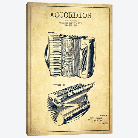 Accordion Vintage Patent Blueprint Canvas Print #ADP913} by Aged Pixel Canvas Print