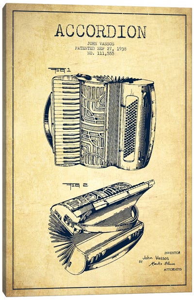 Accordion Vintage Patent Blueprint Canvas Art Print - Aged Pixel: Music