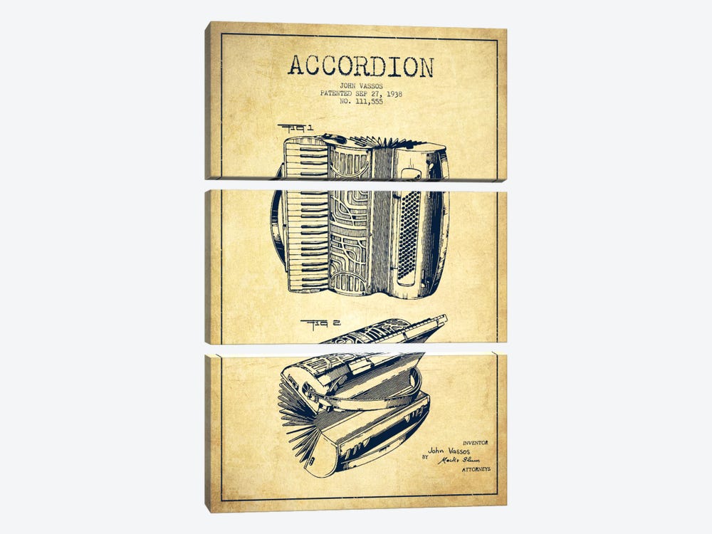 Accordion Vintage Patent Blueprint by Aged Pixel 3-piece Art Print