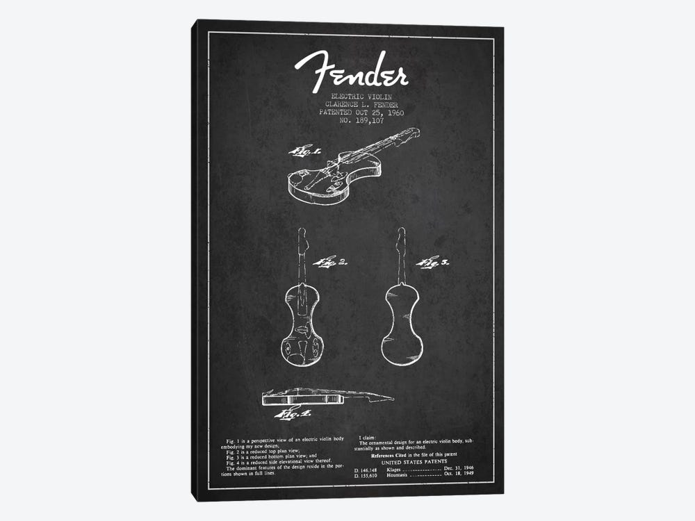 Violin Charcoal Patent Blueprint by Aged Pixel 1-piece Canvas Art