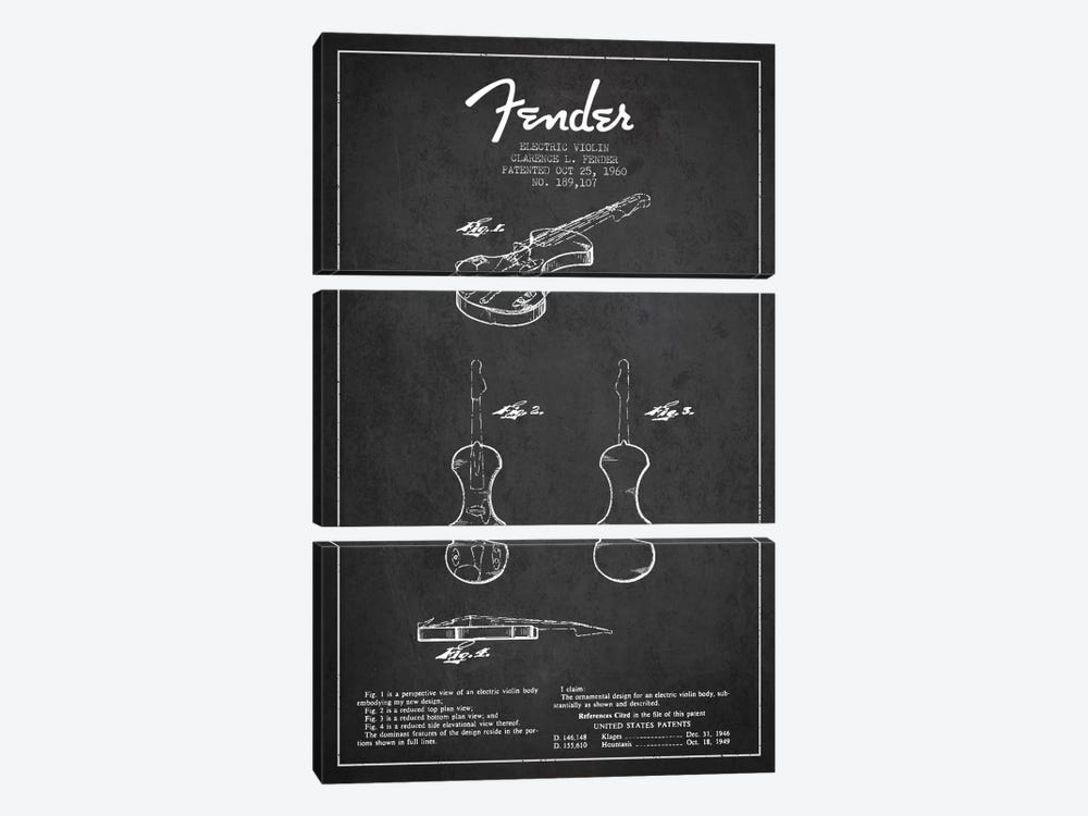 Violin Charcoal Patent Blueprint by Aged Pixel 3-piece Canvas Wall Art