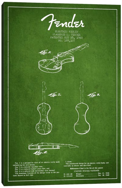 Violin Green Patent Blueprint Canvas Art Print - Aged Pixel