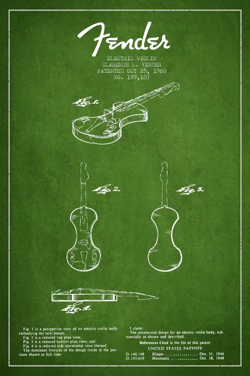 Violin Green Patent Blueprint by Aged Pixel wall art