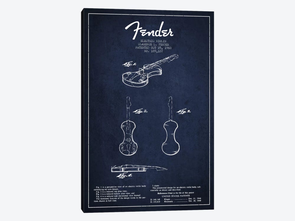 Violin Navy Blue Patent Blueprint by Aged Pixel 1-piece Canvas Art