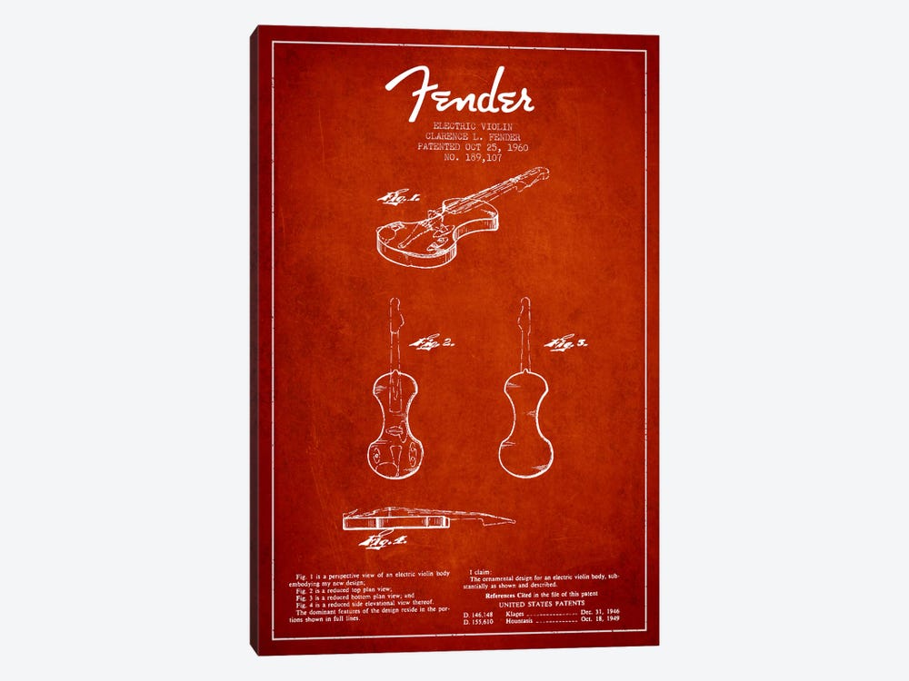 Violin Red Patent Blueprint by Aged Pixel 1-piece Canvas Print