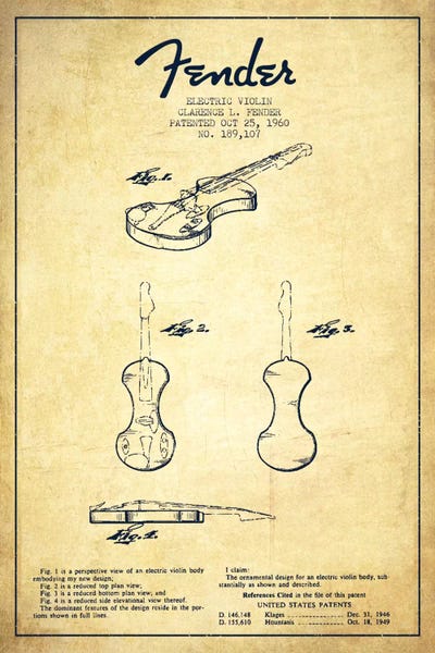 Violin Vintage Patent Blueprint by Aged Pixel framed wall art