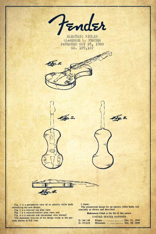 Violin Vintage Patent Blueprint by Aged Pixel wall art