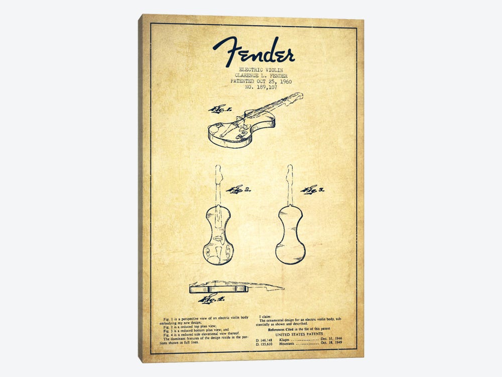 Violin Vintage Patent Blueprint by Aged Pixel 1-piece Canvas Wall Art