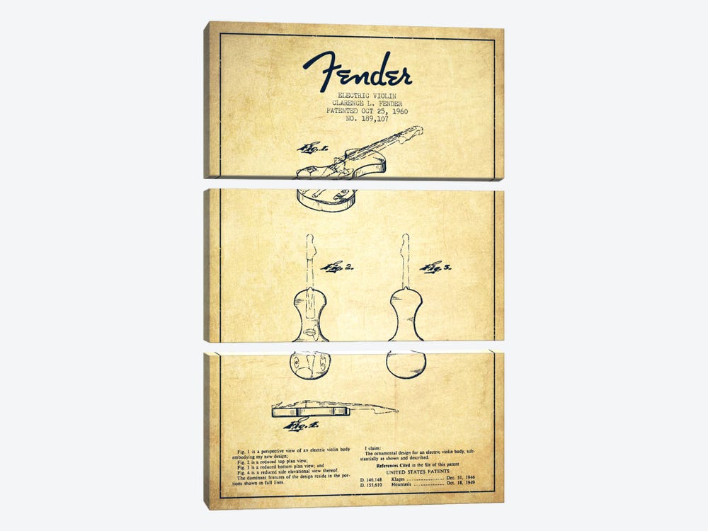 Violin Vintage Patent Blueprint by Aged Pixel 3-piece Canvas Artwork