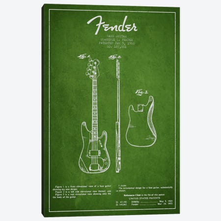 Bass Guitar Green Patent Blueprint Canvas Print #ADP920} by Aged Pixel Canvas Art