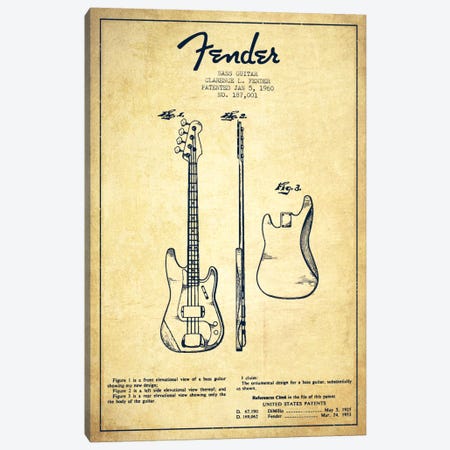 Bass Guitar Vintage Patent Blueprint Canvas Print #ADP923} by Aged Pixel Canvas Wall Art