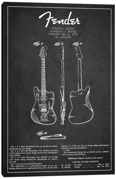 Electric Guitar Charcoal Patent Blueprint Canvas Art Print - Aged Pixel