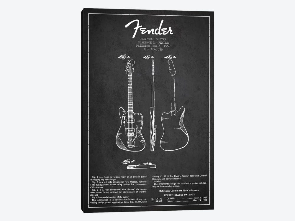 Electric Guitar Charcoal Patent Blueprint 1-piece Canvas Print
