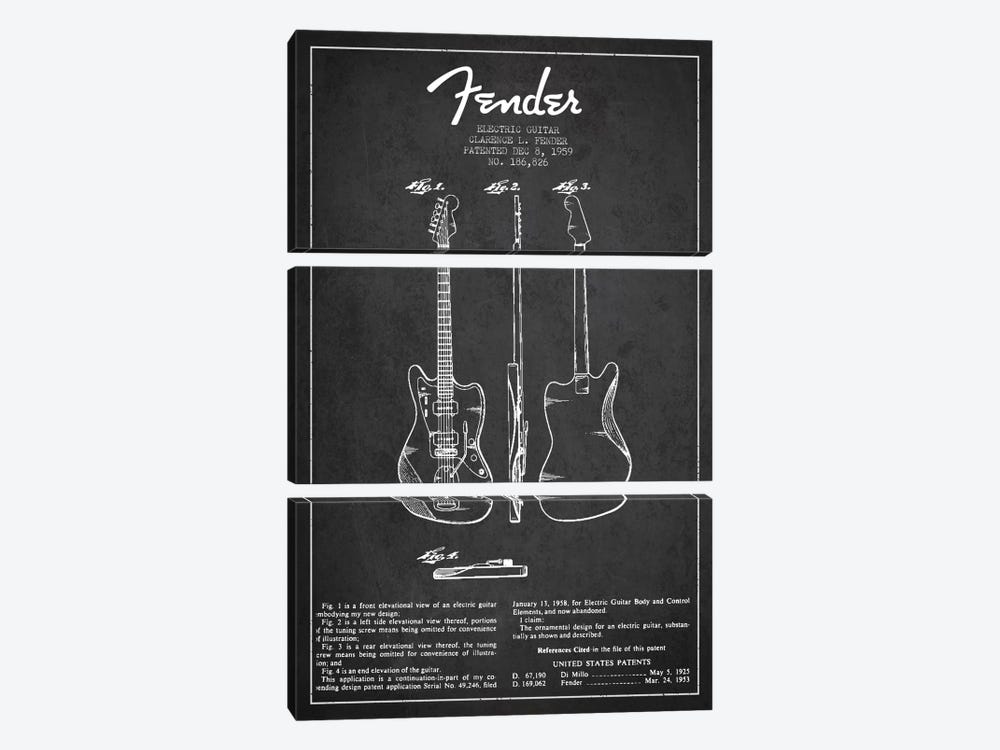 Electric Guitar Charcoal Patent Blueprint by Aged Pixel 3-piece Art Print