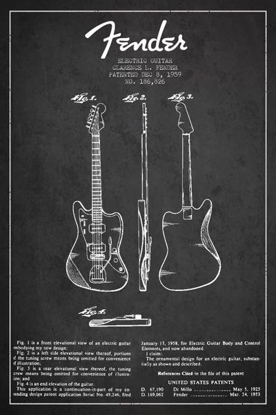 Music Blueprints: Electric Guitar Charcoal Patent Blueprint by Aged Pixel