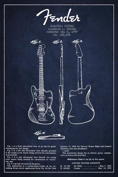 Electric Guitar Navy Blue Patent Blueprint