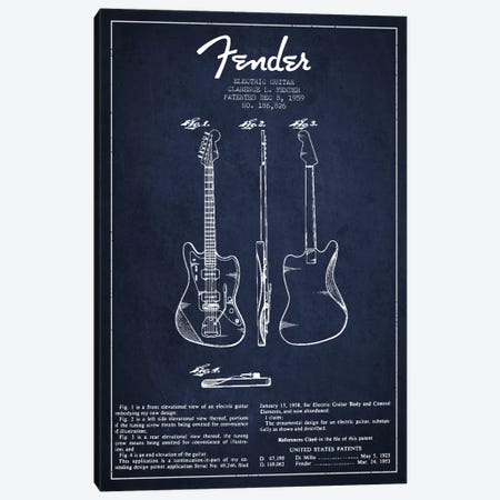 Electric Guitar Navy Blue Patent Blueprint Canvas Print #ADP926} by Aged Pixel Canvas Print