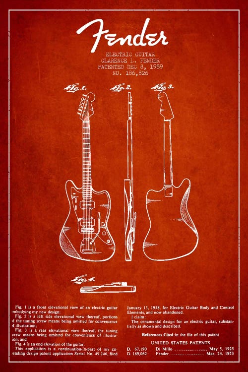 Electric Guitar Red Patent Blueprint