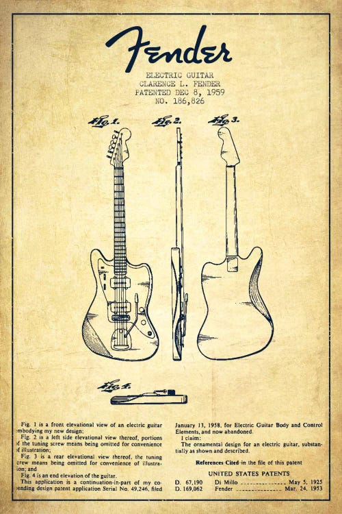 Electric Guitar Vintage Patent Blueprint