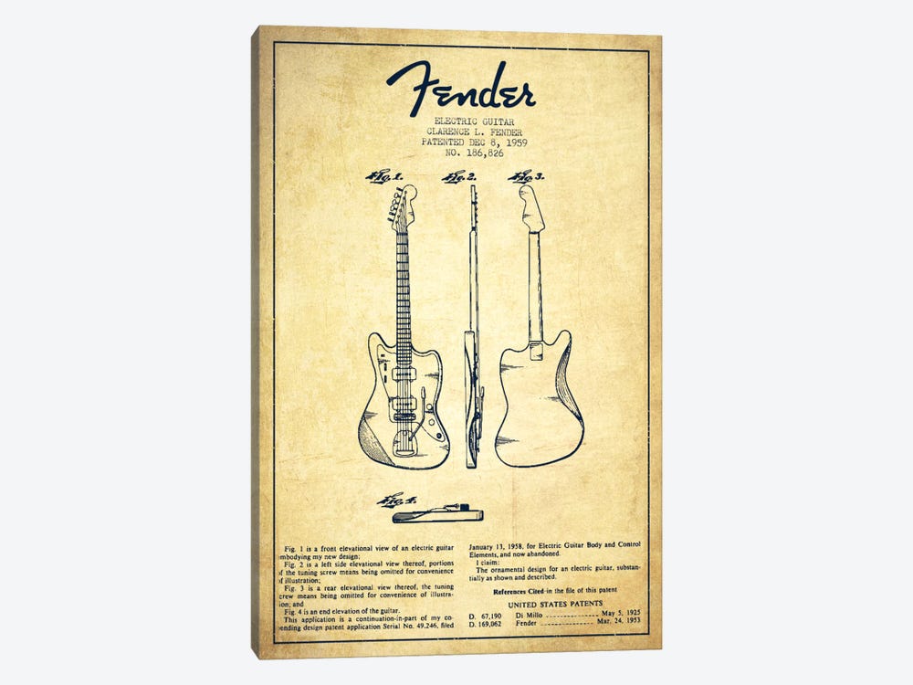 Electric Guitar Vintage Patent Blueprint 1-piece Art Print
