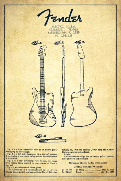 Aged Pixel: Electric Guitar Vintage Patent Blueprint by Aged Pixel
