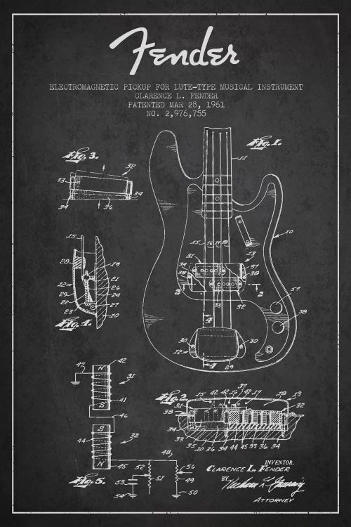 Guitar Charcoal Patent Blueprint