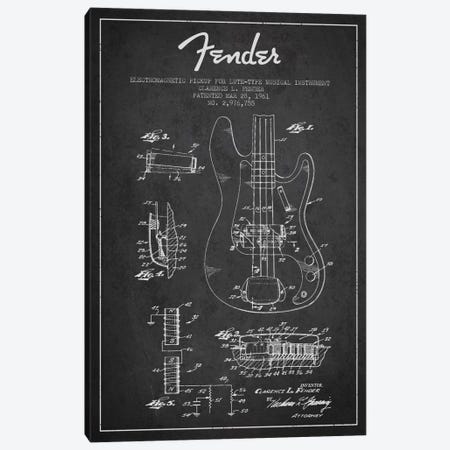 Guitar Charcoal Patent Blueprint Canvas Print #ADP929} by Aged Pixel Canvas Wall Art