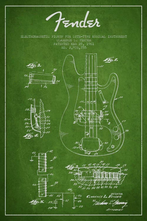 Guitar Green Patent Blueprint