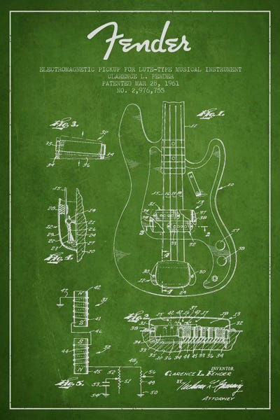 Music Blueprints: Guitar Green Patent Blueprint by Aged Pixel