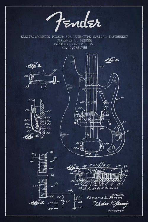 Guitar Navy Blue Patent Blueprint