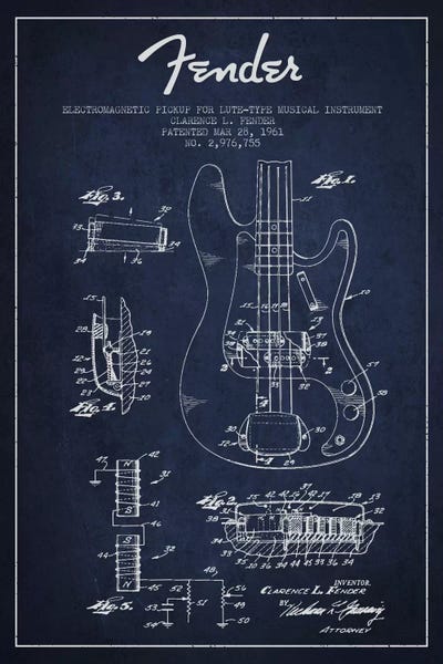 Aged Pixel: Guitar Navy Blue Patent Blueprint by Aged Pixel