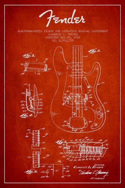 Music Blueprints: Guitar Red Patent Blueprint by Aged Pixel