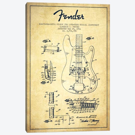 Guitar Vintage Patent Blueprint Canvas Print #ADP933} by Aged Pixel Canvas Art Print